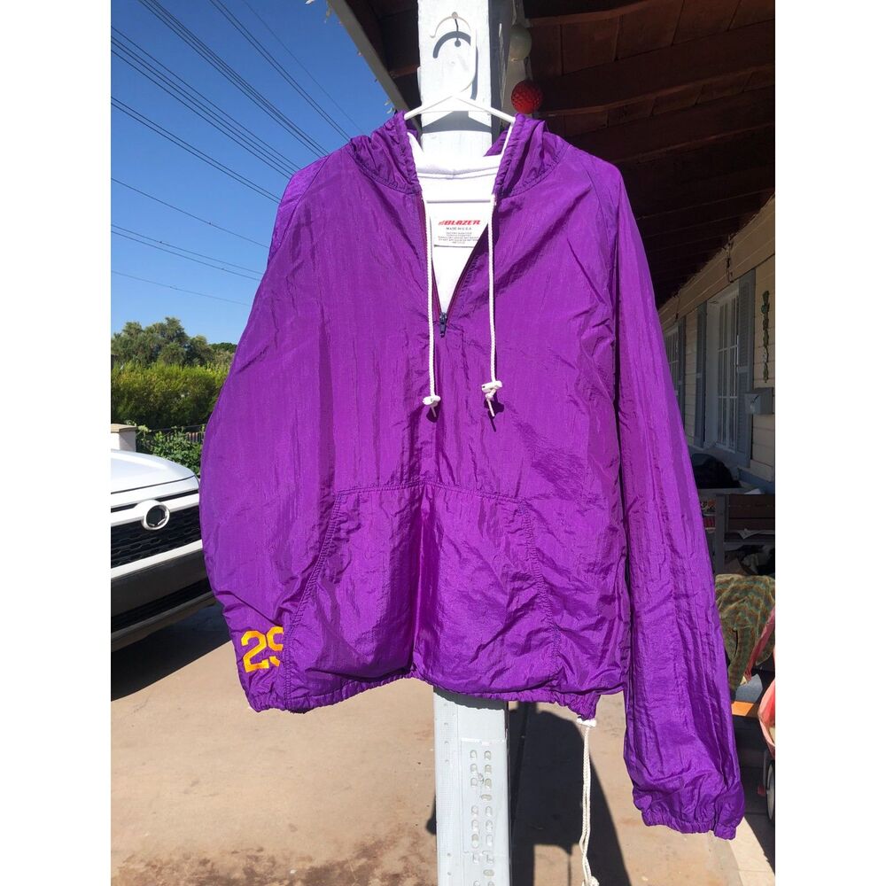 Vintage Blazer Purple Bear Mountain BR Resort Hooded Windbreaker Jacket USA 29 L
